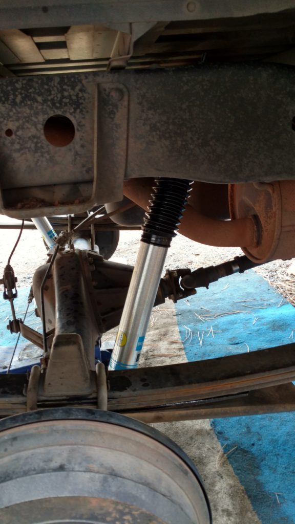 Add-a-leaf and Bilstein 5100s installed on the rear of a 1st gen Tundra